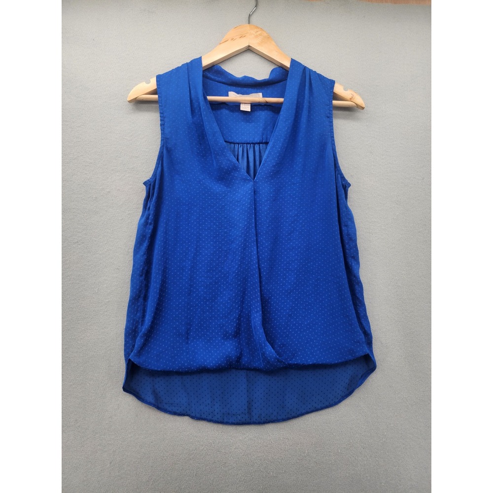 Forever 21 Royal Blue Dotted Sleeveless Blouse V-Neck Wrap Front High Low Top S - Picture 1 of 10